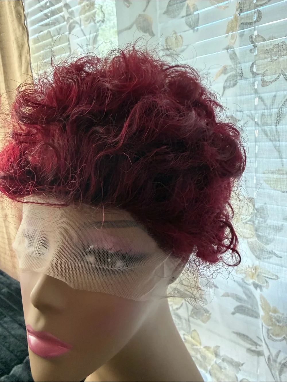Deep Burgundy Short Curly Lace Front Wig - Women Hair